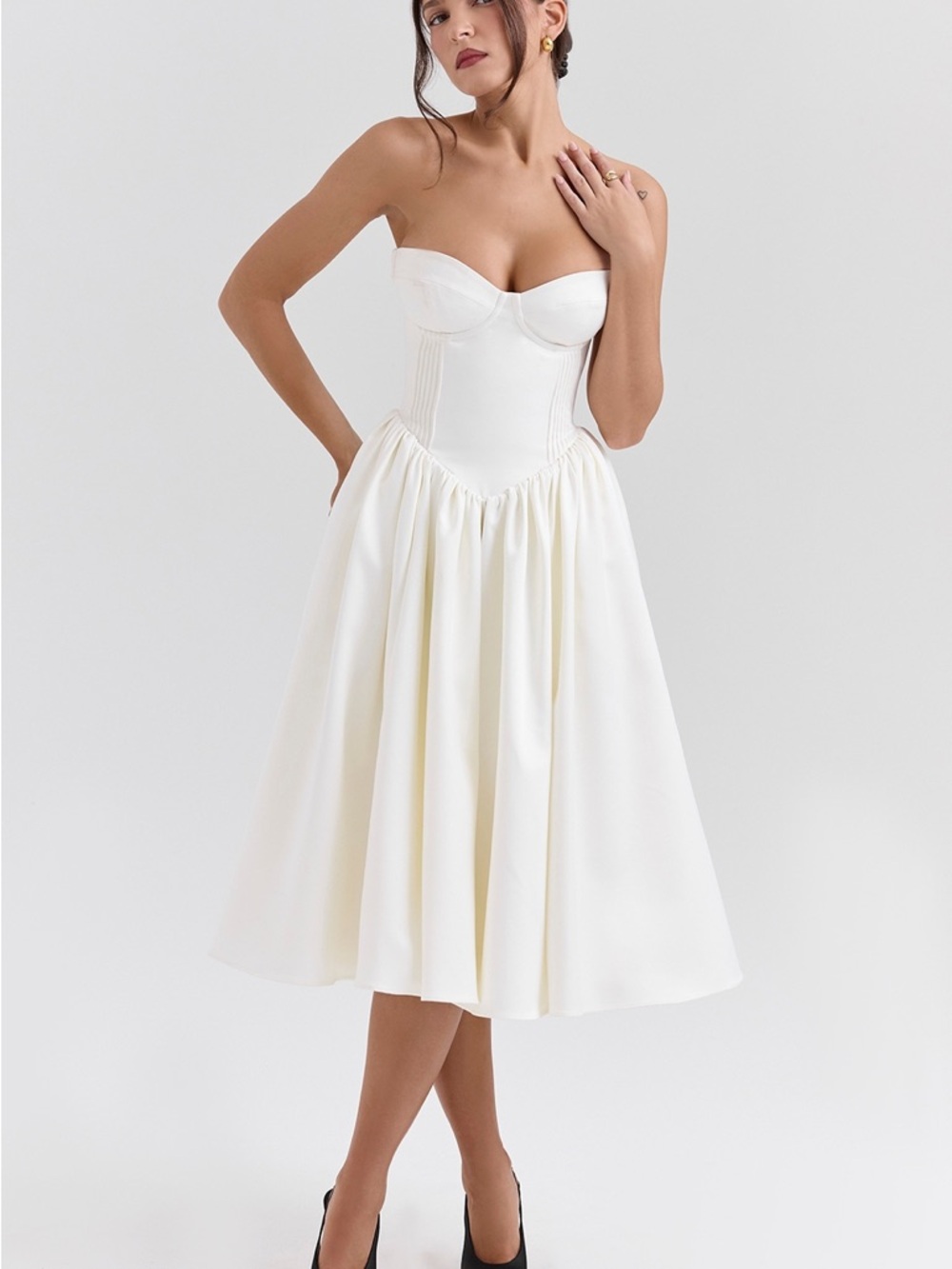 House of CB Strapless Ivory Corset Midi Dress - Picture 4 of 9